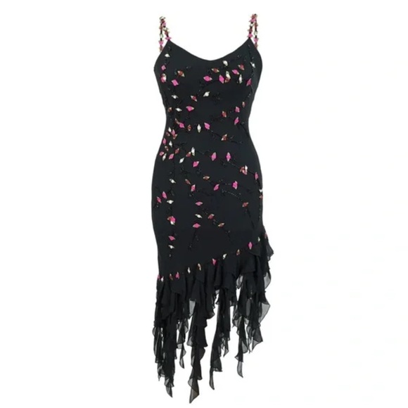 Vintage 90’s Y2K 100% Silk Dress Rose Vintage Beaded Dress Silk Slip Dress Fairy - Picture 15 of 17